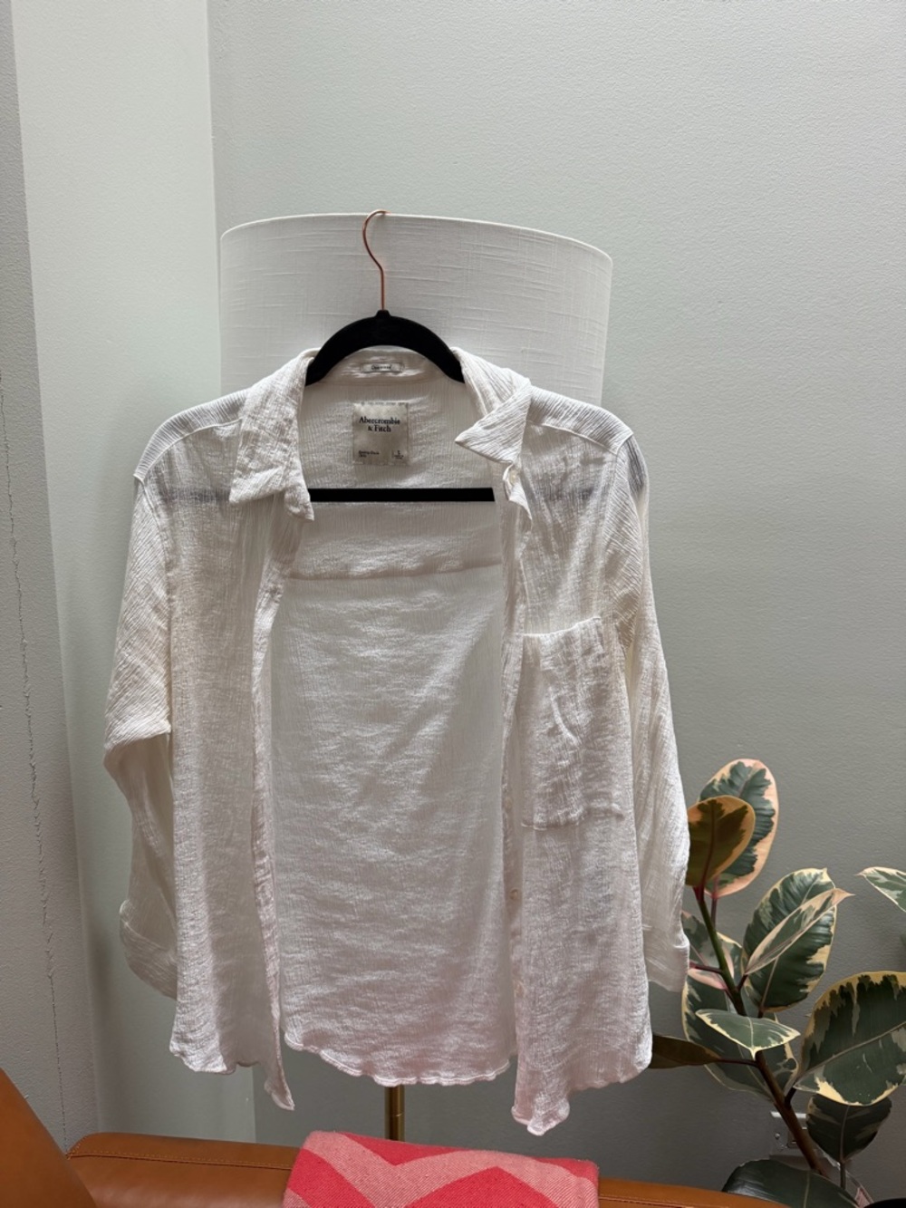 Abercrombie & Fitch White Oversized Crinkle Shirt